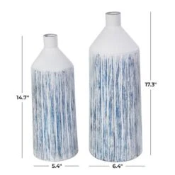 Blue & White Metal Brushed Vase Set -Flowers Michael Store D758540S 4