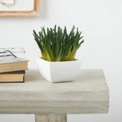 8" Green Foliage Artificial Plant With White Ceramic Pot -Flowers Michael Store D760289S 8