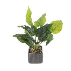 20" Green Foliage Artificial Plant With Black Ceramic Pot
