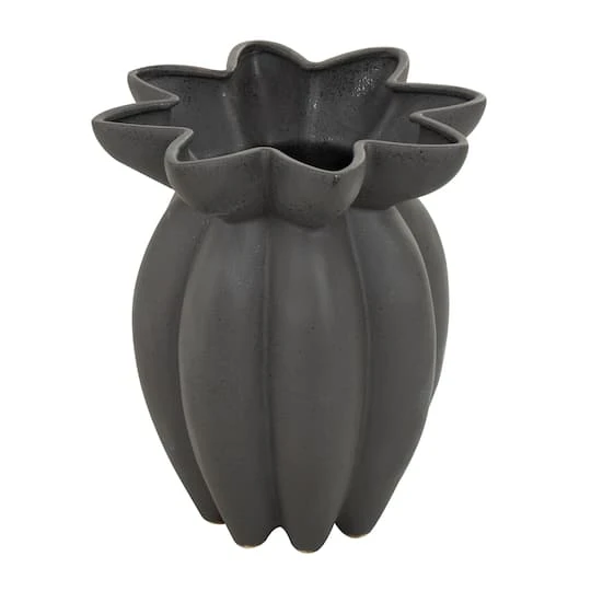 15" Black Ceramic Speckle Textured Tulip Shape Vase 3 15" Black Ceramic Speckle Textured Tulip Shape Vase