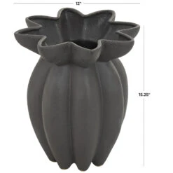 15" Black Ceramic Speckle Textured Tulip Shape Vase 17 15" Black Ceramic Speckle Textured Tulip Shape Vase -Flowers Michael Store D760329S 8