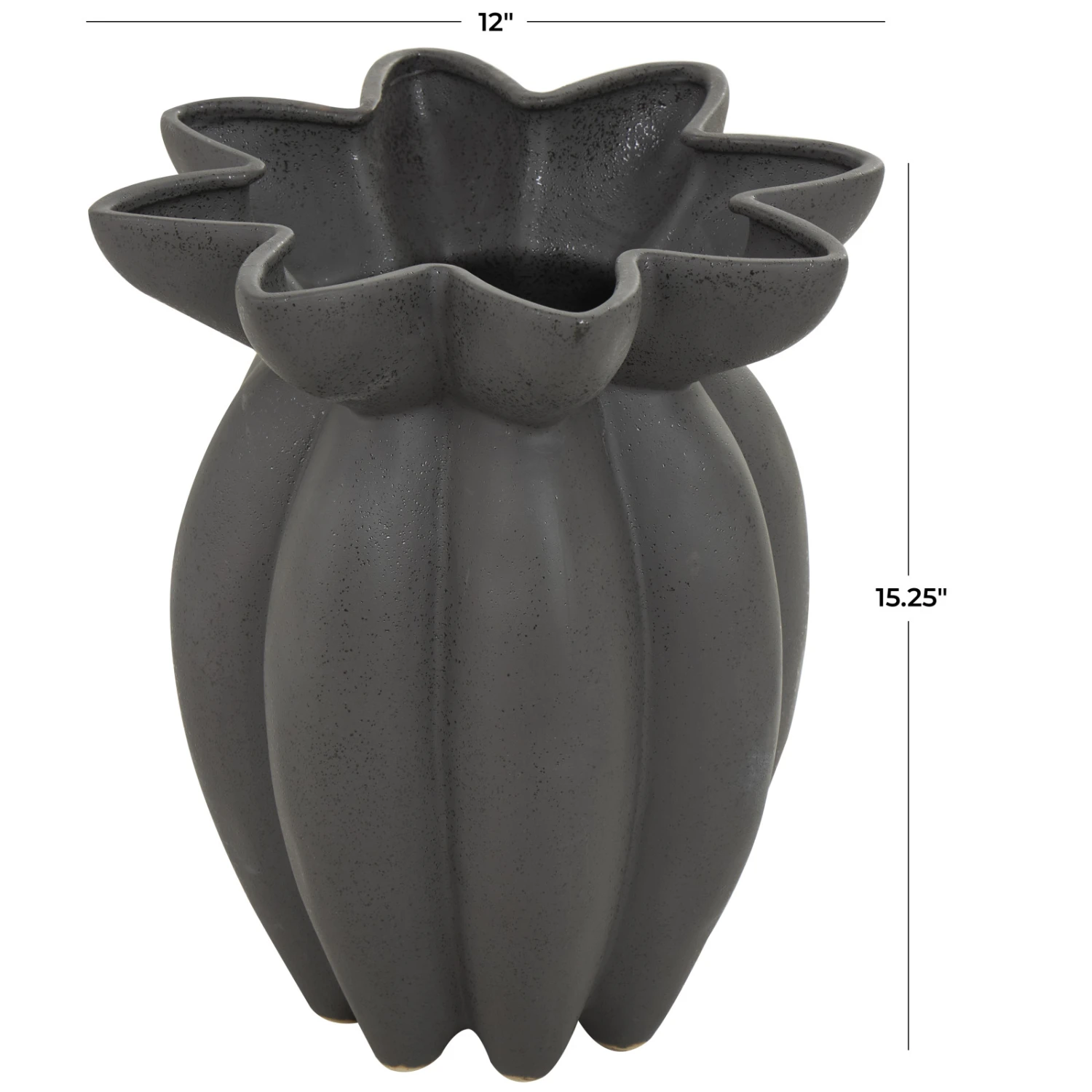 15" Black Ceramic Speckle Textured Tulip Shape Vase 10 15" Black Ceramic Speckle Textured Tulip Shape Vase - Image 8