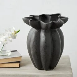 15" Black Ceramic Speckle Textured Tulip Shape Vase 12 15" Black Ceramic Speckle Textured Tulip Shape Vase -Flowers Michael Store D760329S 9
