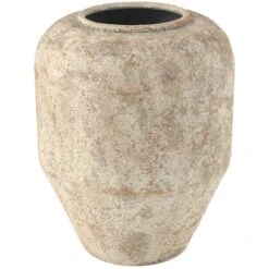 15" Beige Distressed Metal Vase