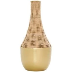 15" Brown & Gold Rattan Handmade Woven Vase -Flowers Michael Store D760377S 6
