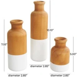 Brown Wood Colorblock Vase With White Bases Set -Flowers Michael Store D760418S 10