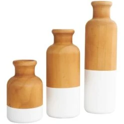 Brown Wood Colorblock Vase With White Bases Set -Flowers Michael Store D760418S 2