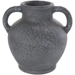 10.5" Black Ceramic Textured Whitewashed Vase With Handles