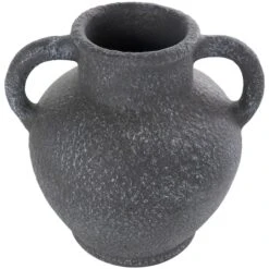 10.5" Black Ceramic Textured Whitewashed Vase With Handles -Flowers Michael Store D760419S 3