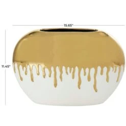 CosmoLiving By Cosmopolitan 16" White Ceramic Vase With Abstract Gold Melting Drips -Flowers Michael Store D760438S 8