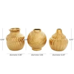 Gold Ceramic Abstract Small Textured Vase Set -Flowers Michael Store D760451S 8