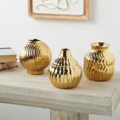 Gold Ceramic Abstract Small Textured Vase Set -Flowers Michael Store D760451S 9