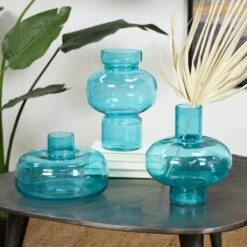 Blue Glass Rounded Vase Set -Flowers Michael Store D760463S 11