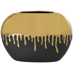 CosmoLiving By Cosmopolitan 11" Black Ceramic Vase With Abstract Gold Melting Drips 15 CosmoLiving By Cosmopolitan 11" Black Ceramic Vase With Abstract Gold Melting Drips -Flowers Michael Store D760484S 1