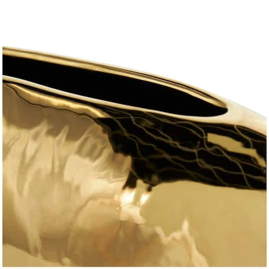 CosmoLiving By Cosmopolitan 11" Black Ceramic Vase With Abstract Gold Melting Drips 6 CosmoLiving By Cosmopolitan 11" Black Ceramic Vase With Abstract Gold Melting Drips - Image 4