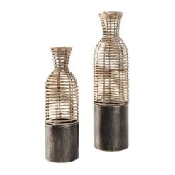 Light Brown Plastic Rattan Handmade Vase Set