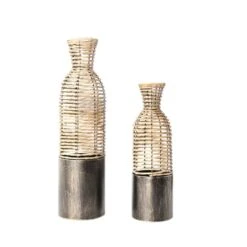 Light Brown Plastic Rattan Handmade Vase Set 13 Light Brown Plastic Rattan Handmade Vase Set -Flowers Michael Store D760488S 3