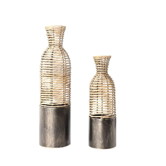 Light Brown Plastic Rattan Handmade Vase Set 7 Light Brown Plastic Rattan Handmade Vase Set - Image 5