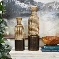Light Brown Plastic Rattan Handmade Vase Set 11 Light Brown Plastic Rattan Handmade Vase Set -Flowers Michael Store D760488S 8