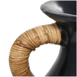 21" Black Ceramic Jug With Rattan Wrapped Handles -Flowers Michael Store D760495S 3