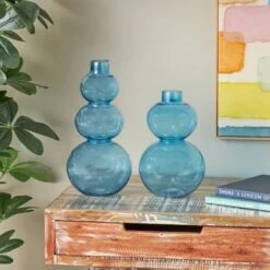 Blue Round Bubble Glass Vase Set -Flowers Michael Store D760515S 11