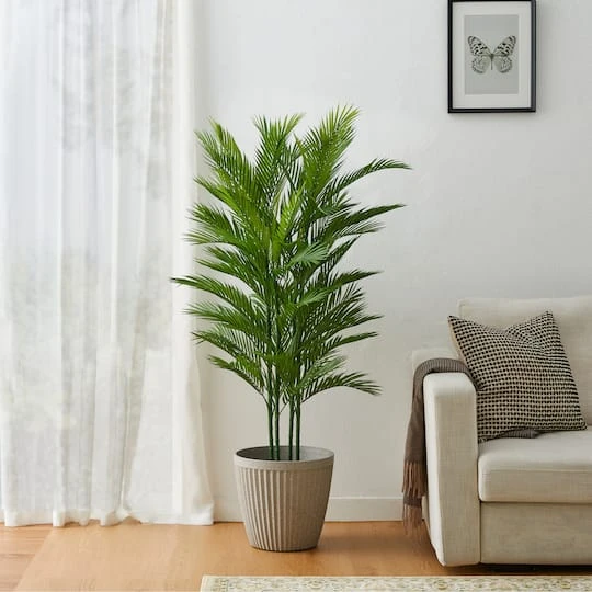 Glitzhome® 5ft. Potted Faux Palm Tree 5 Glitzhome® 5ft. Potted Faux Palm Tree - Image 3
